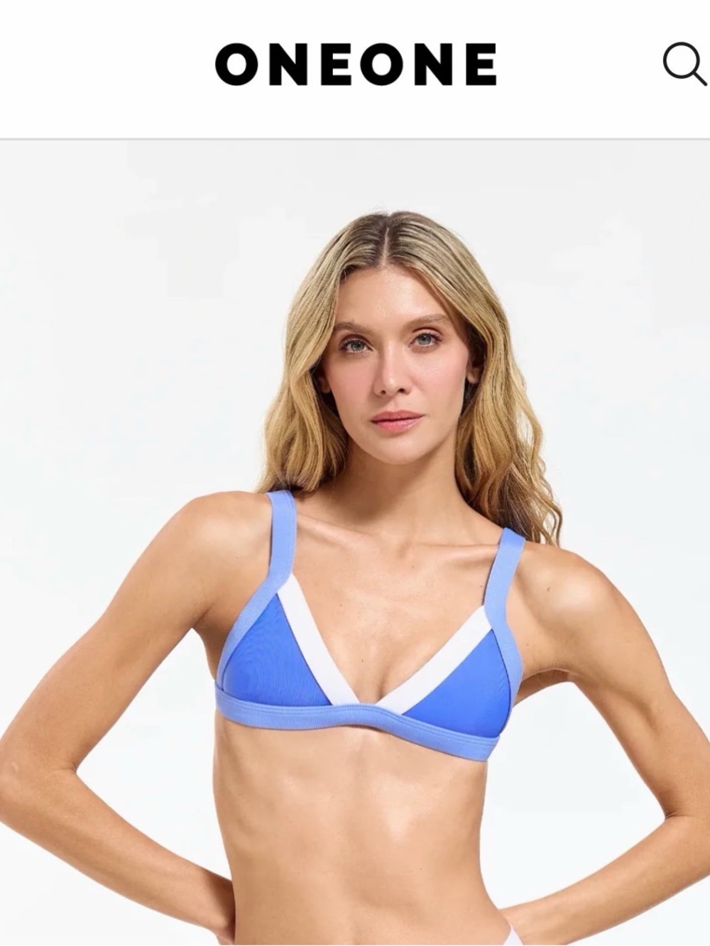 NWT Light Blue & White Triangle Bikini Top with Ribbed Texture - Picture 2 of 4